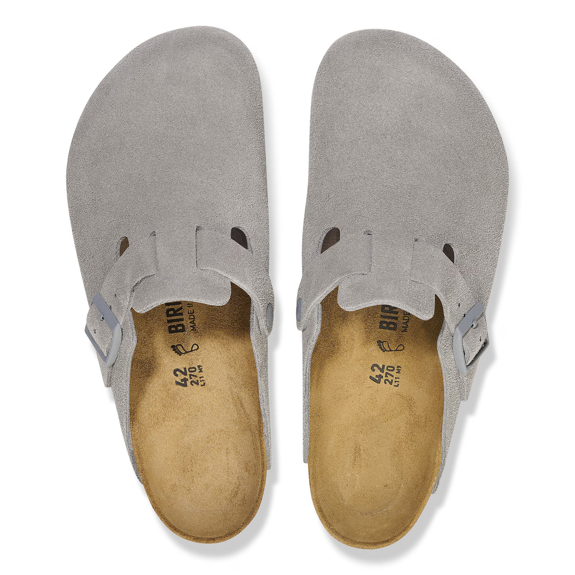 Birkenstock Boston grå – bund og fodseng med kork-latex og EVA