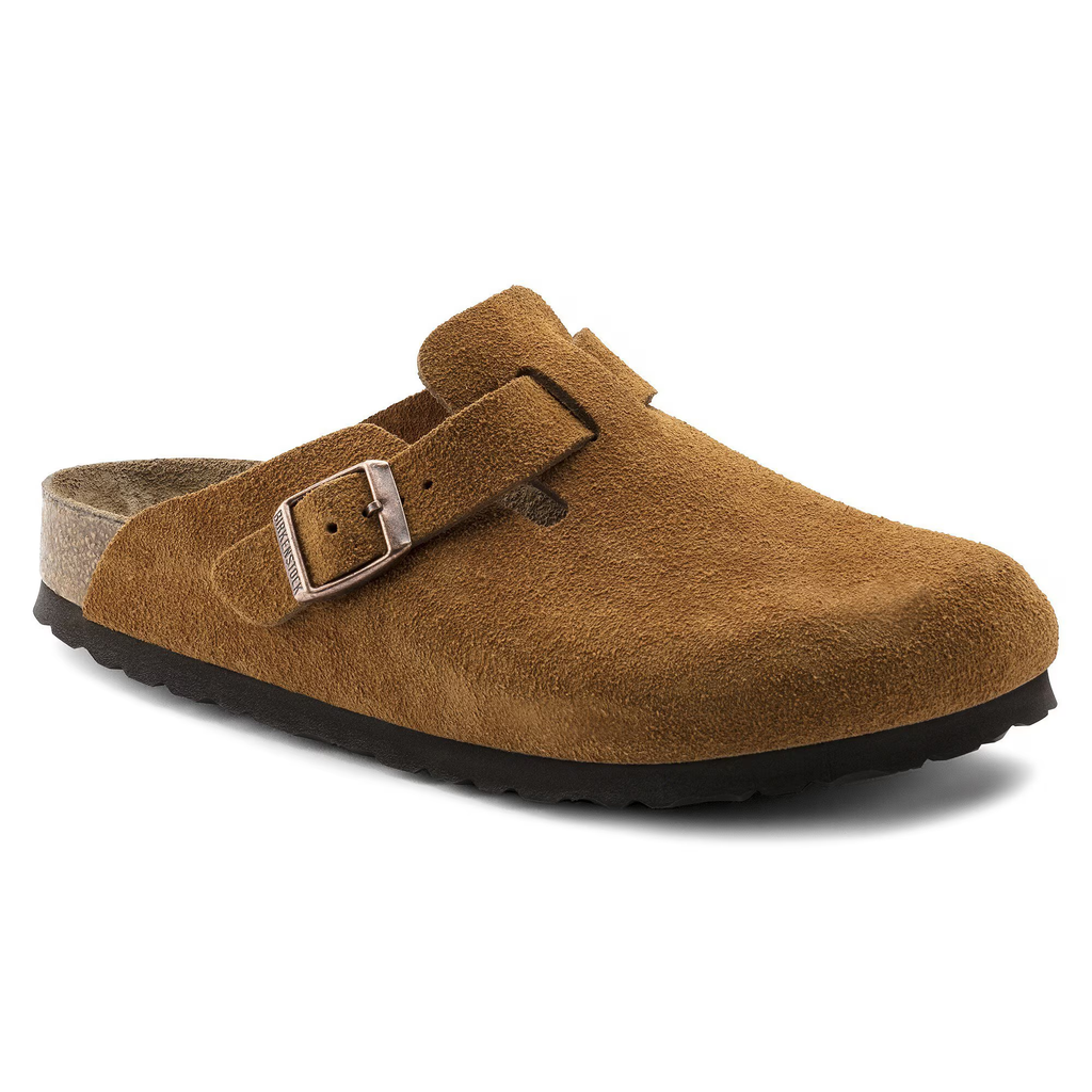 Birkenstock Boston clog i minkfarvet ruskind – sideprofil