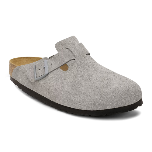 Birkenstock Boston clog grå ruskind – sideprofil 