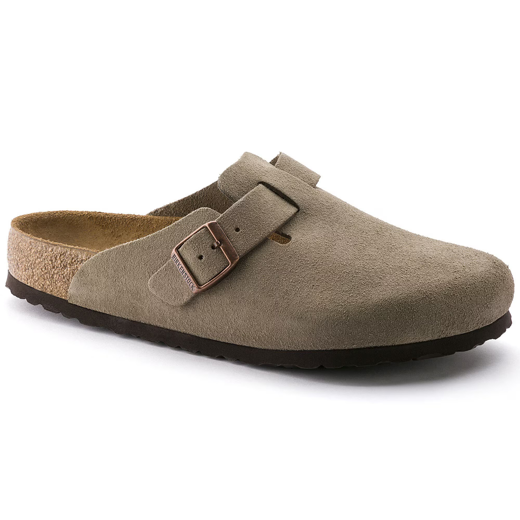 Birkenstock Boston clog sandfarvet ruskind – sideprofil 