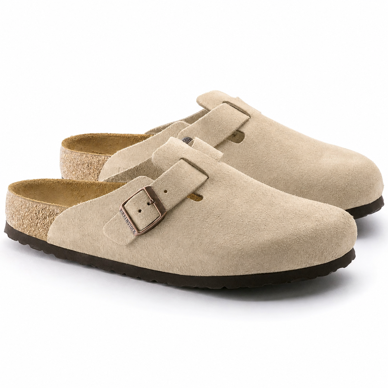Birkenstock Boston sandfarve – bag- og sideperspektiv