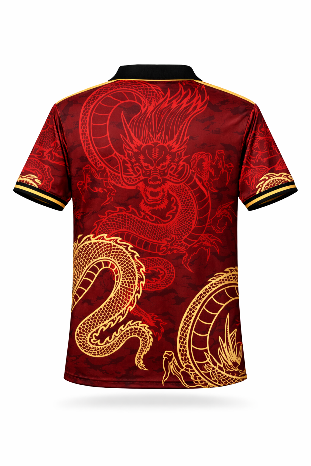 Real Madrid dragon jersey rød og guld bagside med stort dragon print design